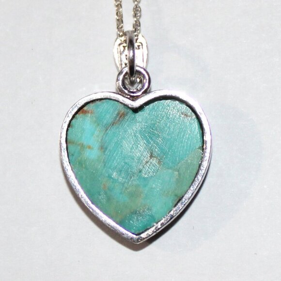 Sterling Silver Faux Turquoise & Marcasite Heart Necklace - Picture 2 of 7